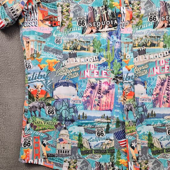 Island Crew Aloha Shirt Mens 2XL California State Print Yosemite Route 66 Travel - Picture 4 of 8